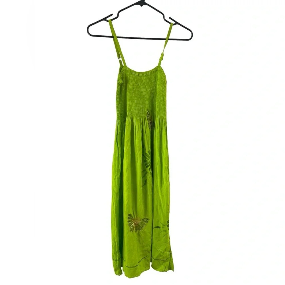 Tiki palm green Hawaiian floral dress